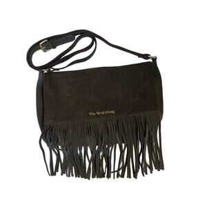The Wolf Gang Gray Suede Fringed Crossbody Shoulder Bag